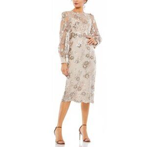 New Mac Duggal Women's Size 10 Embroidered Jewel Neck Formal Dress Mocha 70237